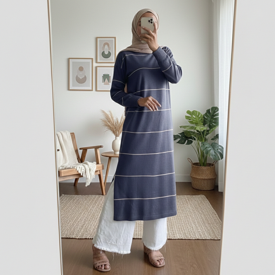 AERI TUNIK - Baju Tunik Wanita Dewasa Jumbo Bahan Rajut Premium Import Fit to XL Halus Tebal