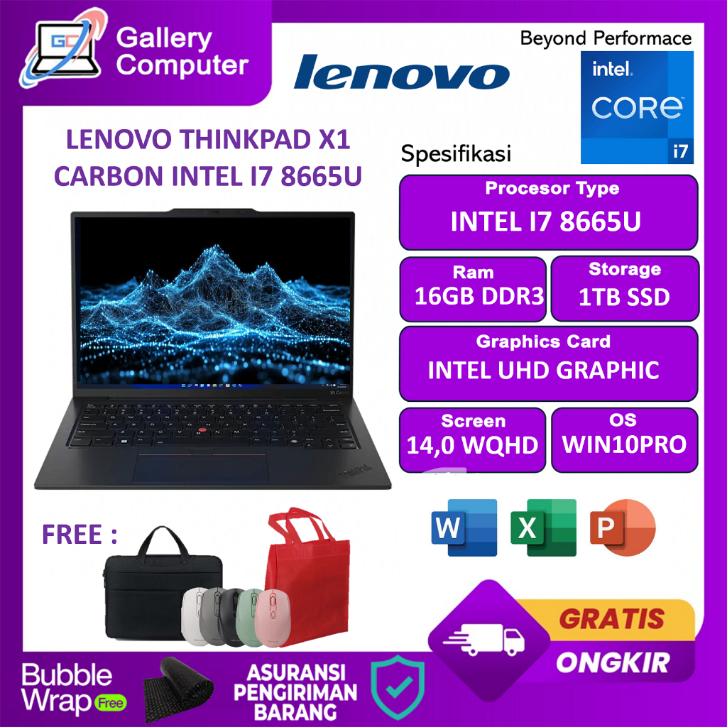 LENOVO THINKPAD X1 CARBON INTEL I7 8665U 16GB 1TB 14.0 WQHD WIN10PRO BLACK
