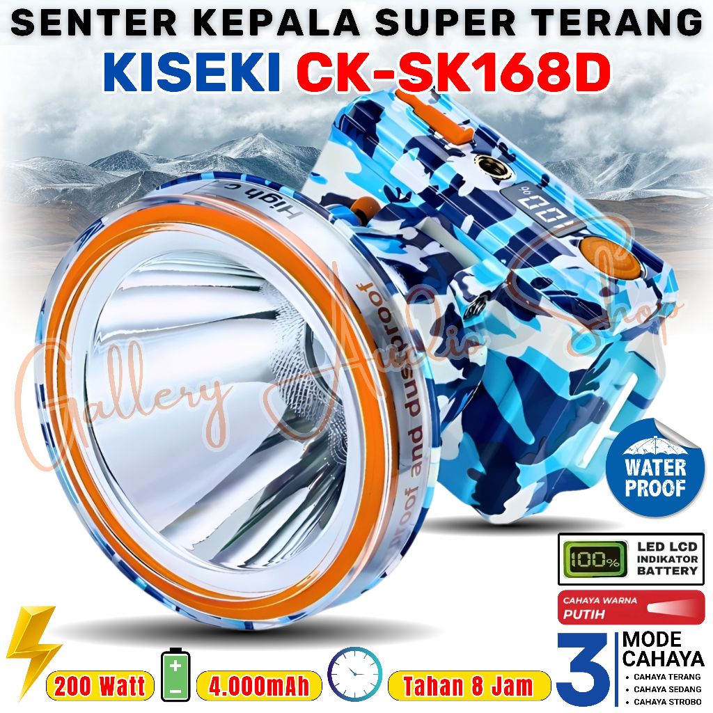 TERBARU~Senter Kepala LED Super Terang 200W KISEKI CK-SK168D Body Loreng | Senter Kepala Led Cahaya 
