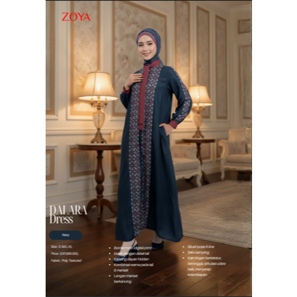 Zoya Dalara Dress - Gamis Muslim Wanita Busui Friendly - Bahan Poly Textured