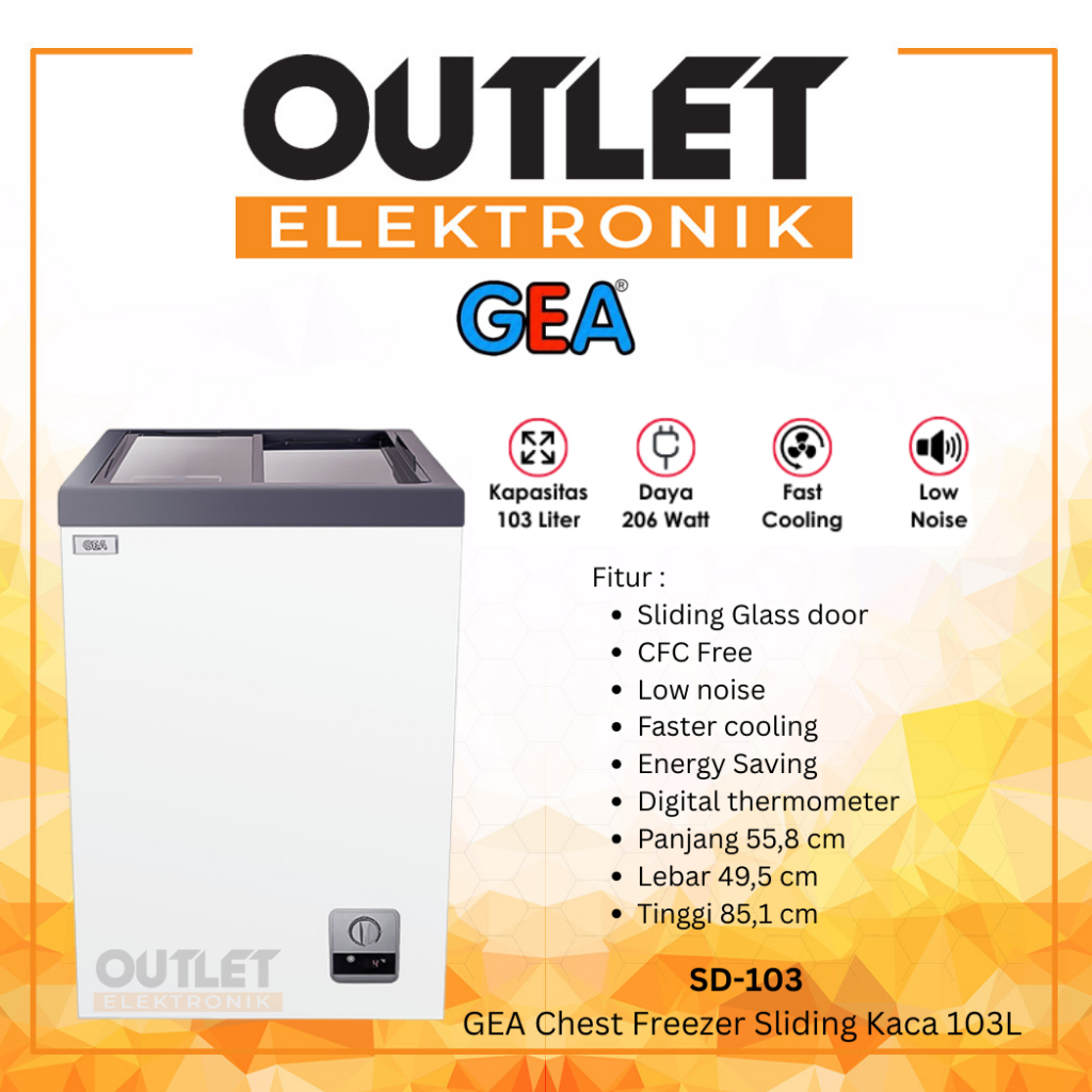 GEA SD-103 / SD103 Sliding Flat Glass Freezer 100L (Garansi Resmi) Hemat Energi