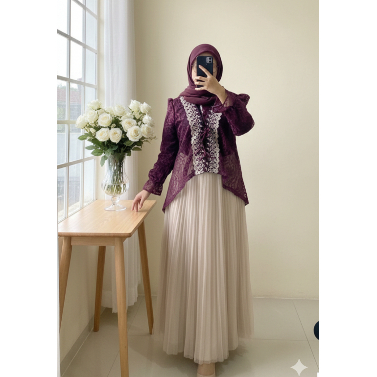 Kanaya-Tunik Outer Brukat Cardigan Atasan Kondangan Lebaran Raya Bridesmaid Wisuda Pesta Renda