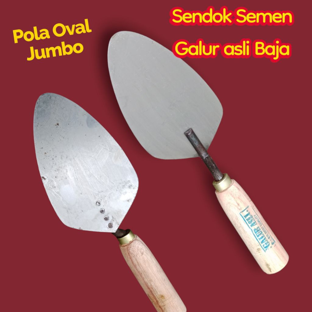 Cetok / Sendok Semen Galur asli Baja Pola Oval Jumbo 16,5cm