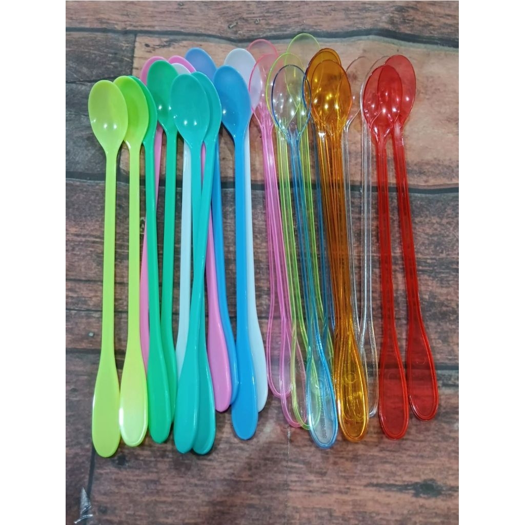 (12 pcs)Sendok teh plastik panjang/Sendok pengaduk es teh/kopi