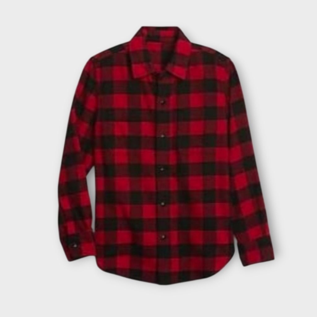 Alwistoreapparel Kemeja Flanel Pria Motif Kotak-Kotak Merah Hitam Lengan Panjang Desain Slimfit L XL