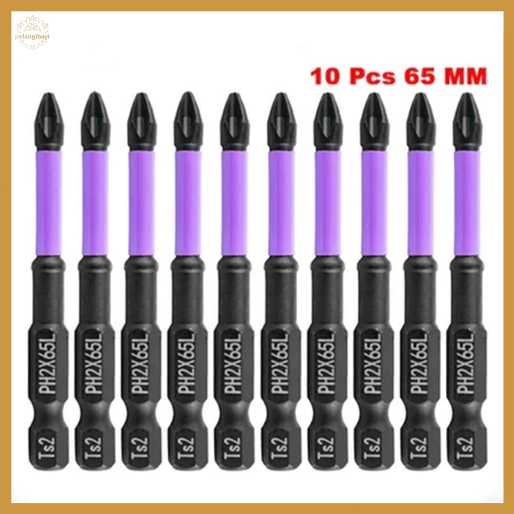 10 Pcs Mata Bor Obeng Magnet Set – Kepala Mata Obeng Baja 1/4 Inch Bit 65mm Set