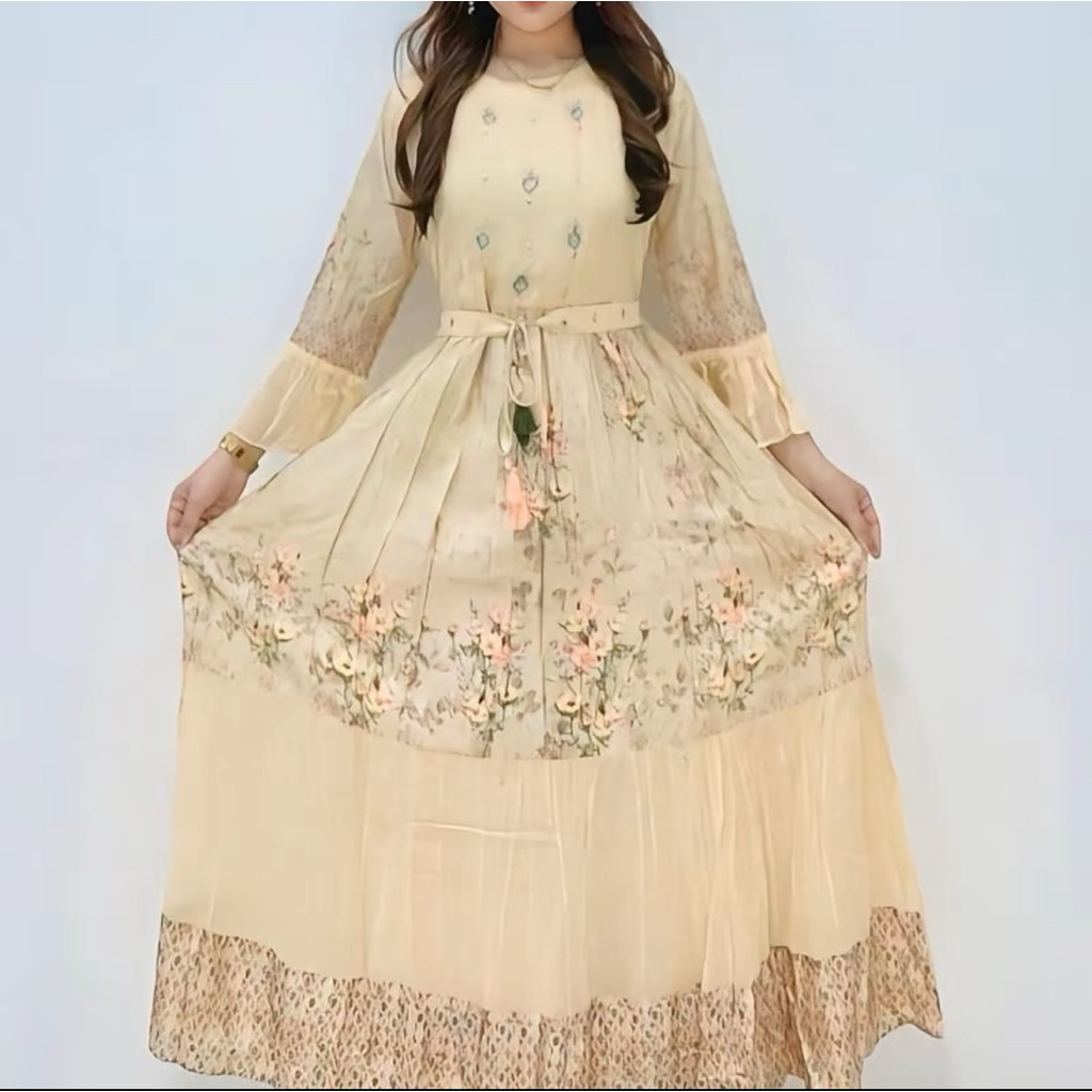 Dress Wanita Asli India sifon bordir | Maxi Motif Bunga Elegan