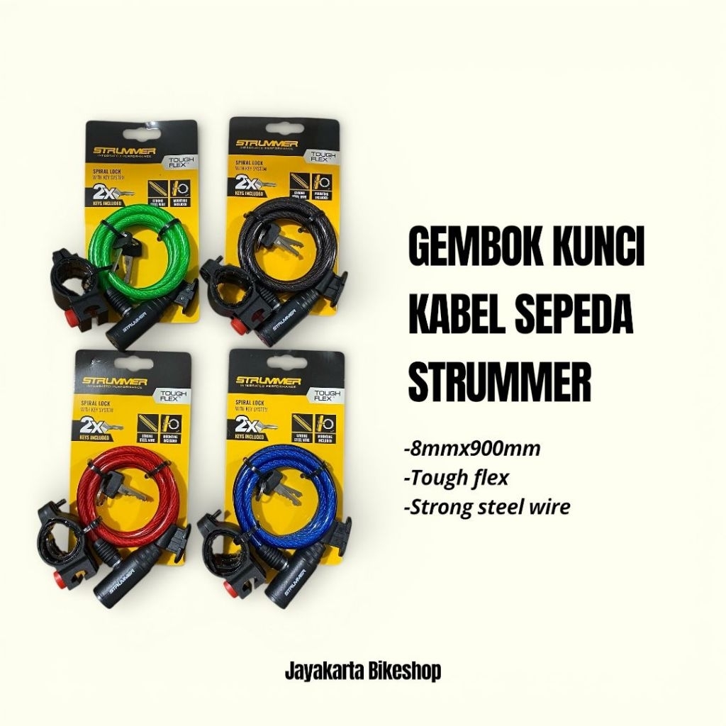KUNCI GEMBOK SEPEDA SPIRAL KABEL STRUMMER TOUGH FLEX | BIKE CABLE LOCK STRUMMER 900MM