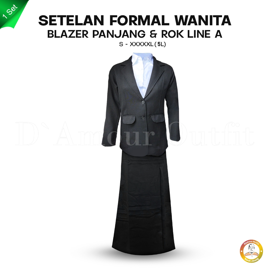 Setelan Jas Blazer Sepinggul Wanita Rok Span Line A Formal Kerja Kantor One Set Blezer Cewek Polos H