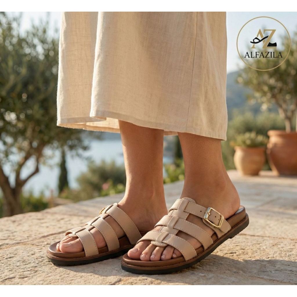 YOUTH BALANCE Sandal Slop Wanita Korean Style Import - Model Tali 3 Gesper 929-1A