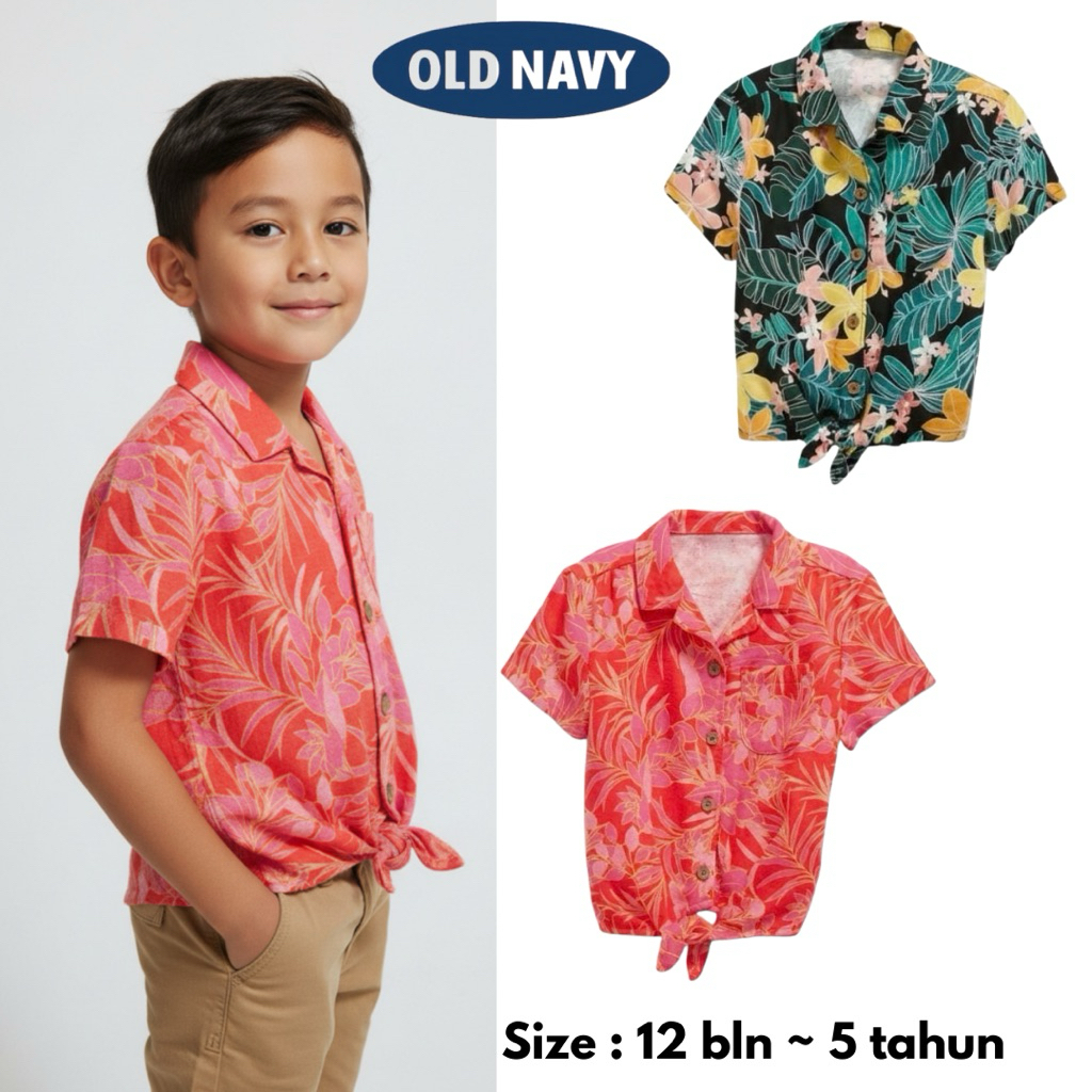 OLD NAVY Kemeja Pantai Anak Laki Laki Lengan Pendek  Size Usia 12 bln-5 Tahun | Motif classic