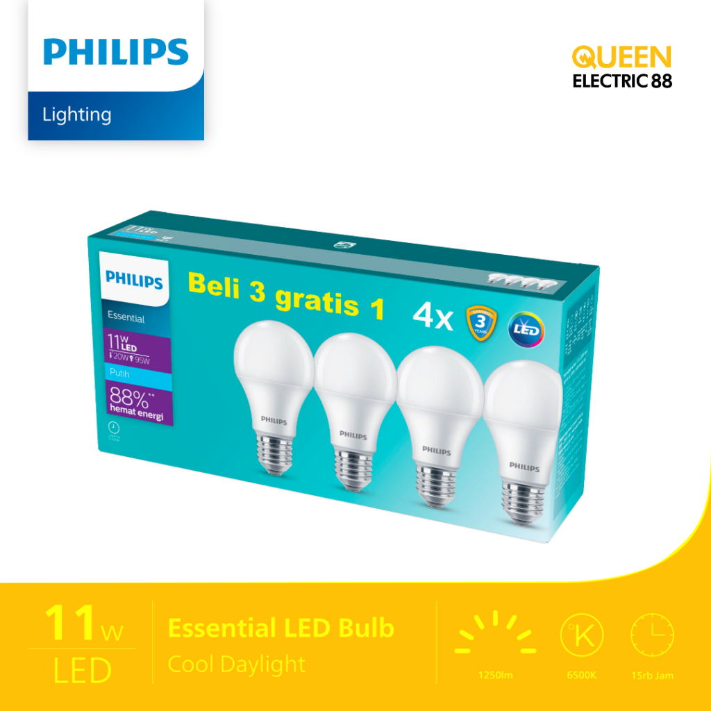 HEMAT  Beli 3 Gratis 1 LampuBohlam Philips 5W 7W 9W 11W Watt LED Bulb Essential Multipack Hemat Ener