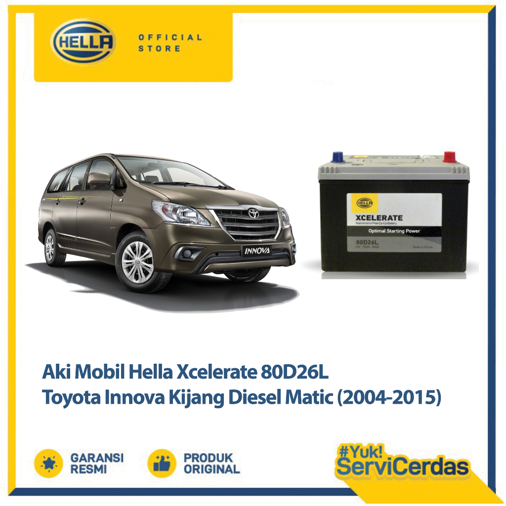 Aki Mobil Hella Toyota Innova Kijang Diesel Matic 2004 - 2015 XCELERATE 80D26L - Aki Mobil Kering
