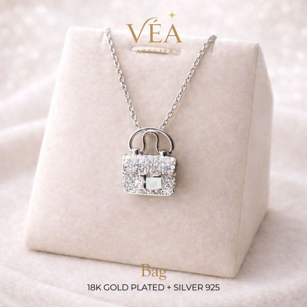 Vea Jewelry BAG    Kalung rantai panjang liontin tas perhiasan wanita lapis emas putih gold plate 18