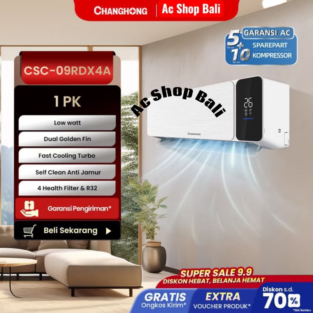 Ac Changhong low watt 1 Pk CSC-09RDX Changhong Ac Low Watt Gold Fin 1 Pk Ac Dengan Paket Lengkap Pip