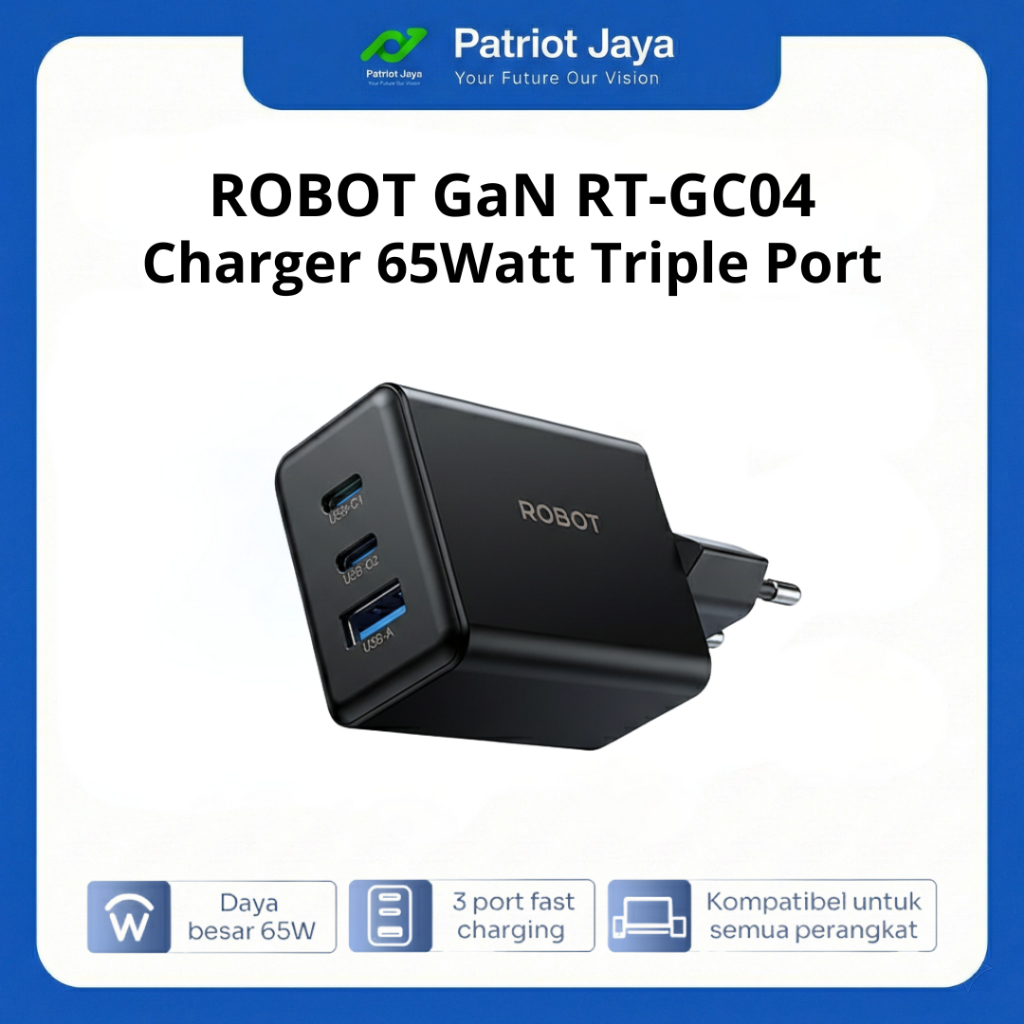 ROBOT RT-GC04 65W GaN Golden Series Charger Fast Charging 3 Port USB-C USB-A