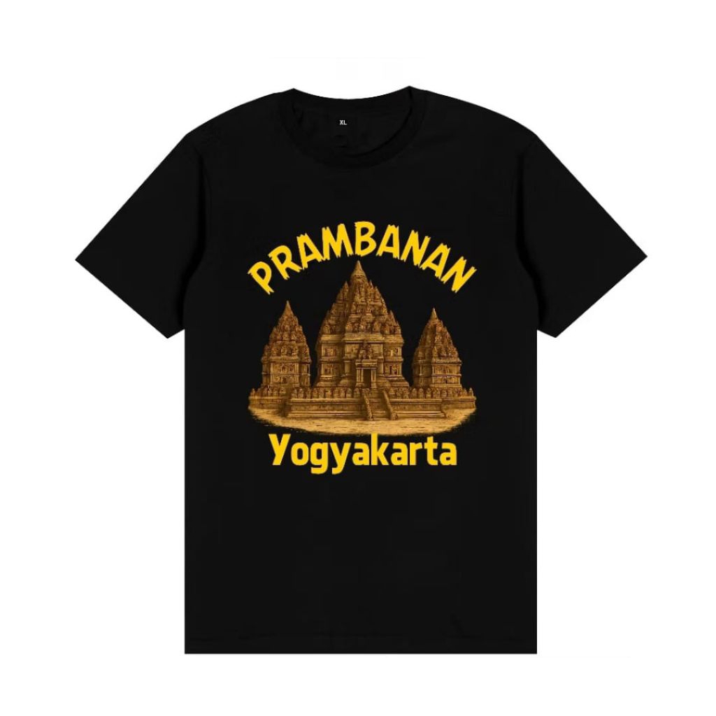 KAOS PRAMBANAN YOGYAKARTA MOTIF KUNING COKLAT