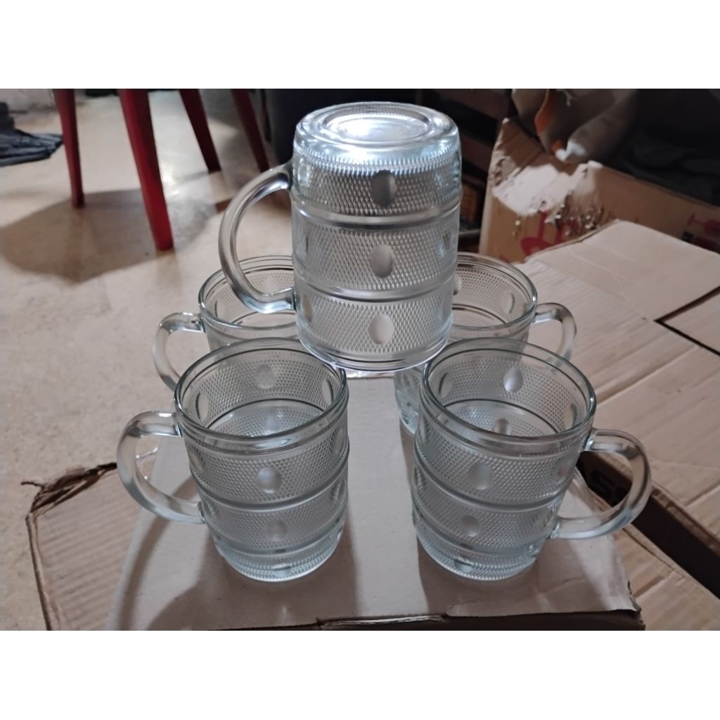 (6pcs) gelas kopi gagang polos , mug kopi gelas 250ml
