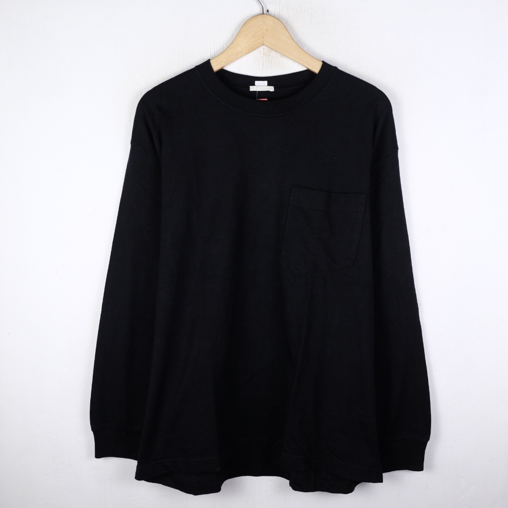 KAOS LENGAN PANJANG GU BY UNIQLO POCKET BASIC LONG SLEEVE TSHIRT AIR58 SIZE L OVERSIZE