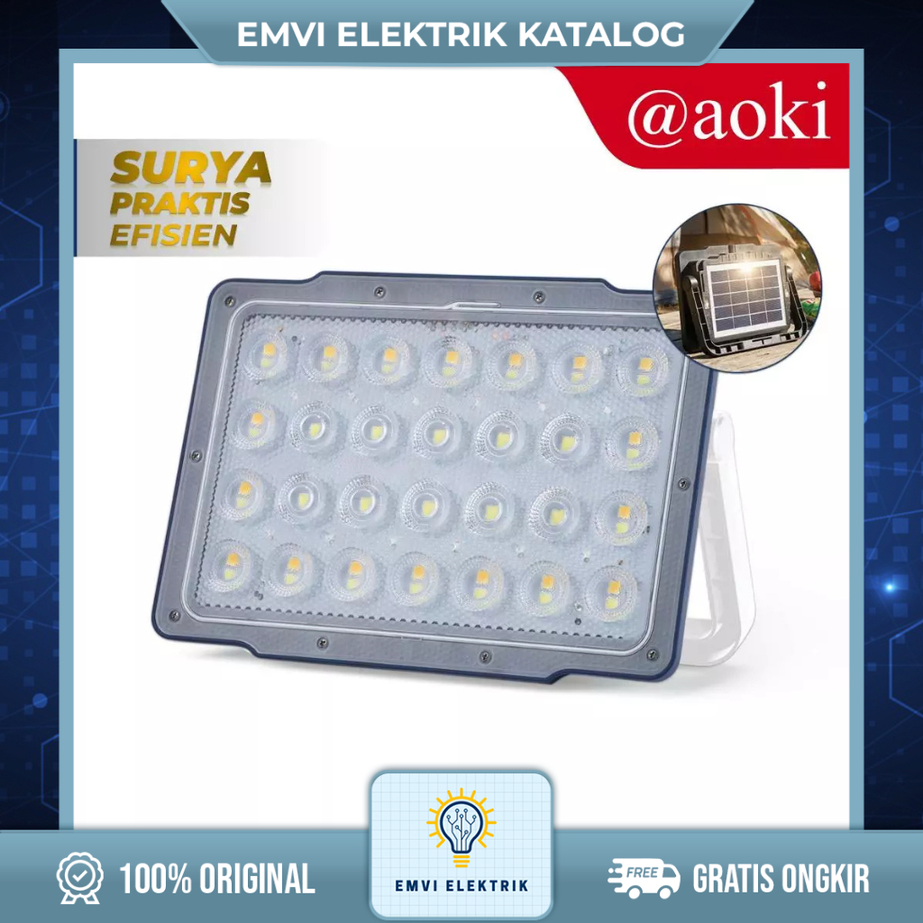 AOKI Lampu Sorot Solar Multifungsi – LED Terang, Power Bank, Magnet, Lampu Darurat