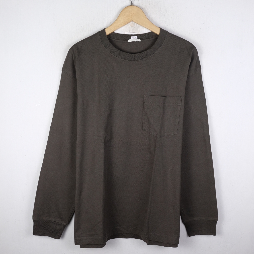 KAOS LENGAN PANJANG GU BY UNIQLO POCKET BASIC OVERSIZE LONG SLEEVE TSHIRT AIR76 SIZE L