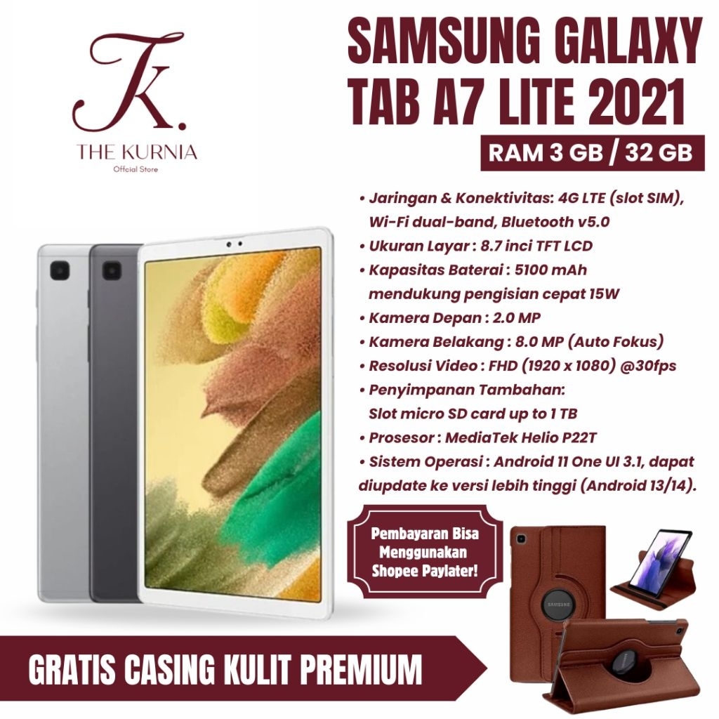 Samsung Galaxy Tab A7 Lite Ram 3/32 Jaringan 4G 100% Original Sein Indonesia Tablet A7lite [Second L