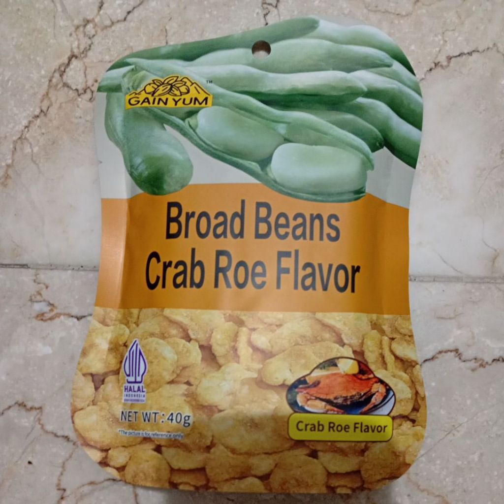 Gan Yum Broad Beans Crab Roe Flavor Snack Kacang Koro 75g - Cemilan Gurih, Renyah, dan Praktis