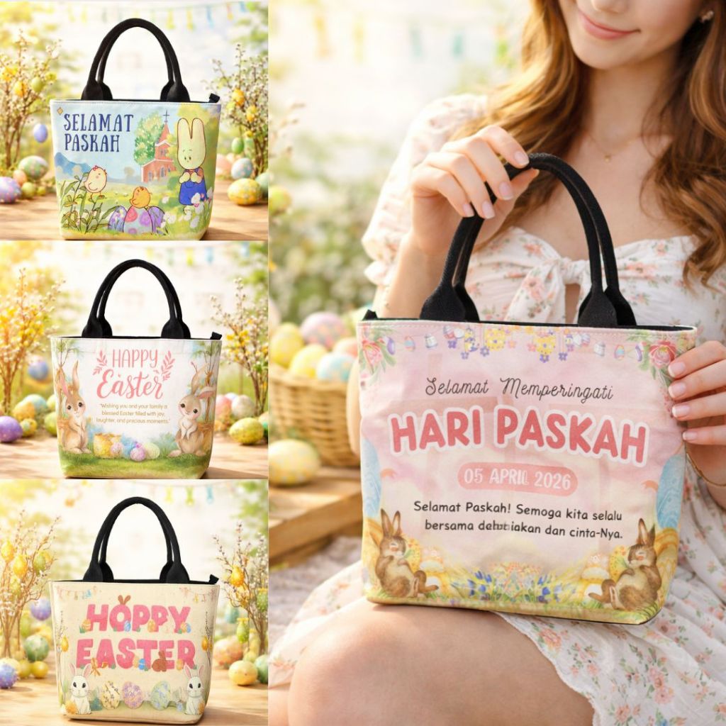 [MINI] Totebag Paskah Ready 6 Motif Kelinci Happy Easter Tas Souvenir Hari Paskah Terbaru 2026 Unik