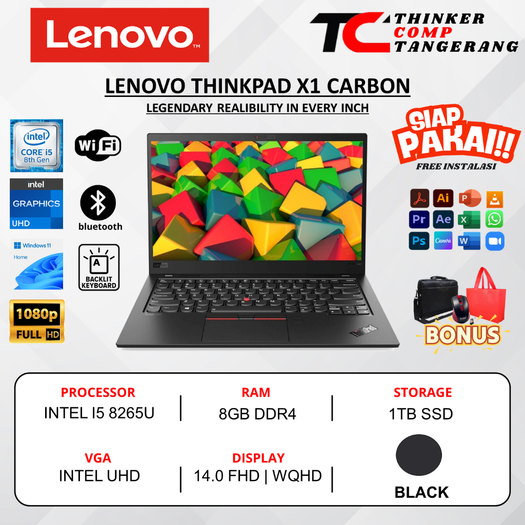 Laptop Slim Lenovo ThinkPad X1 Carbon Gen 6 Intel Core i5 8265U 8GB 1TB SSD 14 QHD
