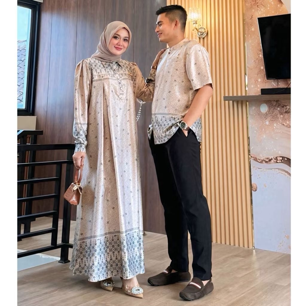 Vadia Series - Baju Couple Sarimbit Gamis Lebaran Mubarok // gamis silk premium mahkota
