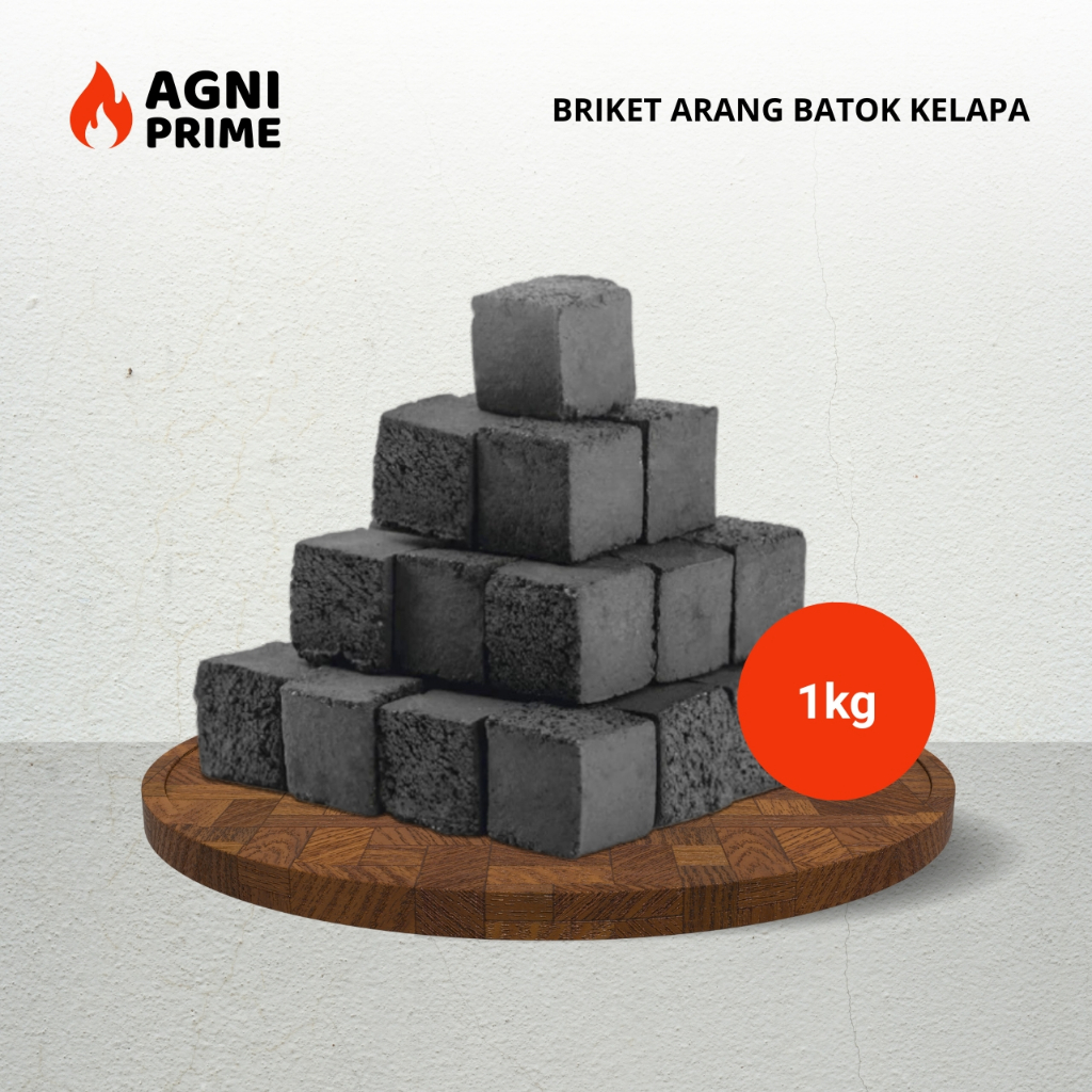 Agni Prime Arang Briket 1kg / Coconut Briket Cube / Batok Kelapa Asli 100%