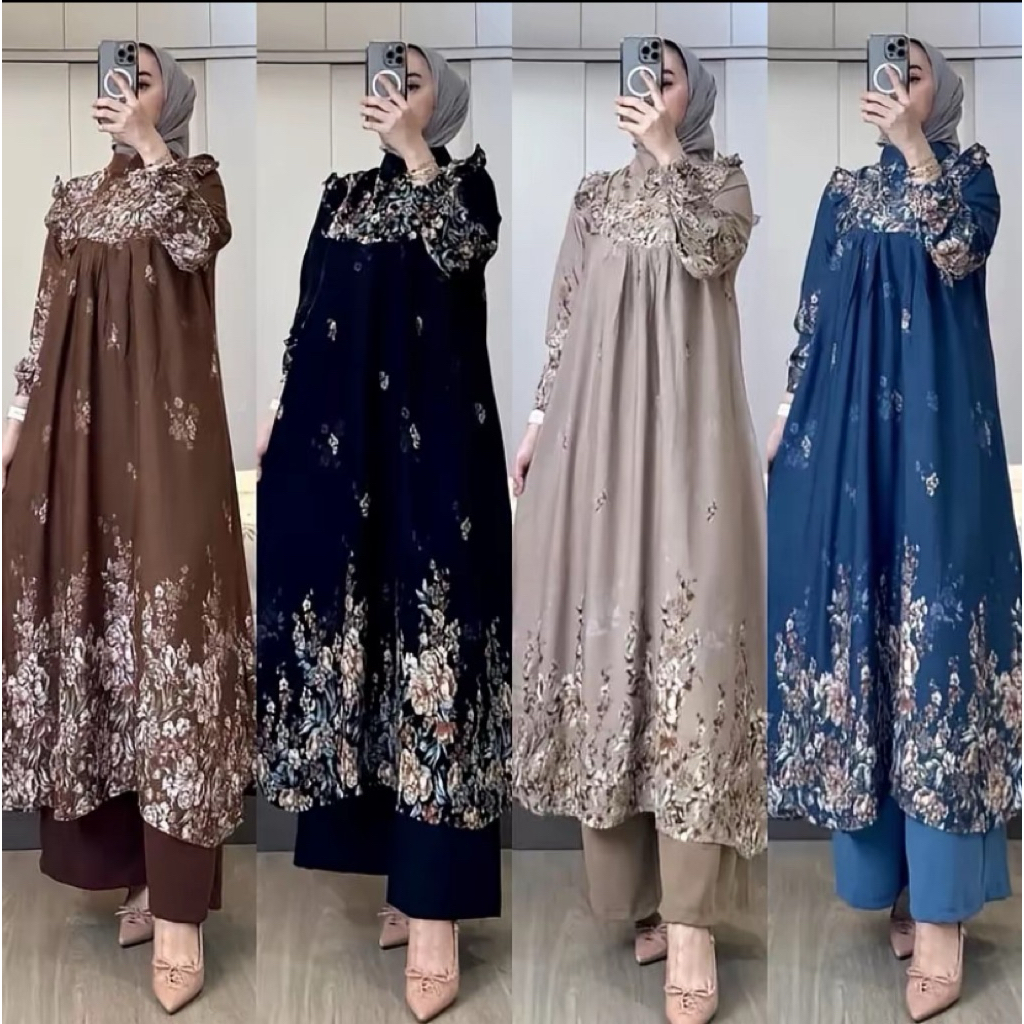 Setelan Tunik wanita Oneset Kondangan Setelan Tunik kekinian Tunik Jumbo Setelan tunik Jumbo Oversiz