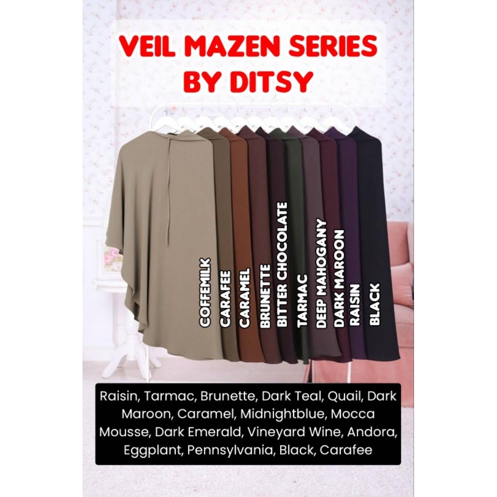 Ditsy Veil / Khimar, Jilbab - Mazen Series : Raisin Reg/Long, Dark Plum Reg/Long, Dark Olive Reg/Lon
