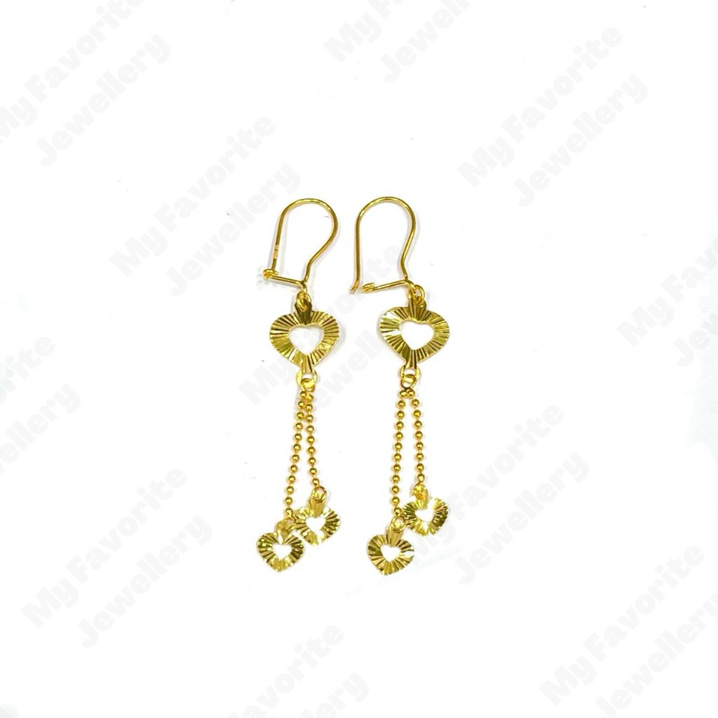 Anting Hati Gantung Merica Variasi Emas Asli Kadar 700 16K