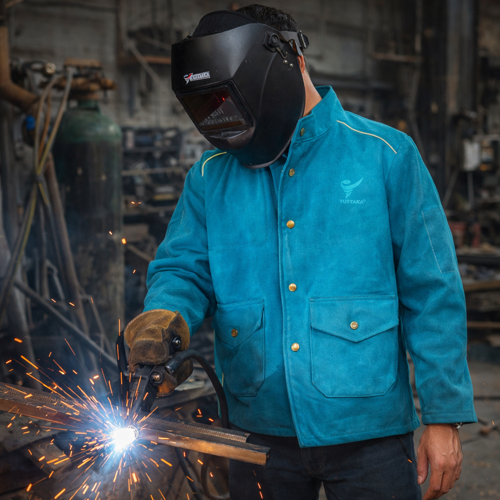 JAKET LAS KULIT WARNA BIRU TOSCA - JAKET WELDING