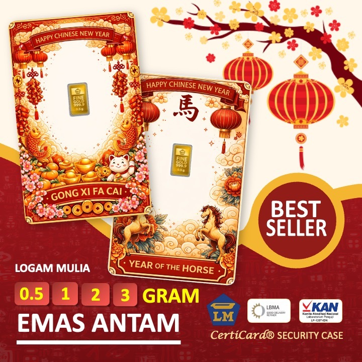LM Logam Mulia Emas Antam 0.5 gr 1 gr 2 gr 3 gr gram Kado Imlek Chinese New Year Gift Gong Xi Fa Cai