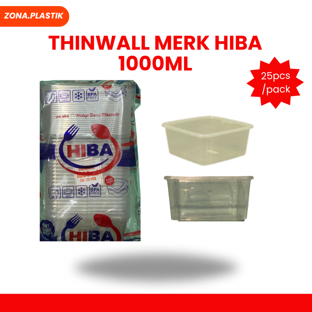 Thinwall Rectangle HIBA 1000ml Kotak Makan Plastik Modern BPA Free Microwave Safe