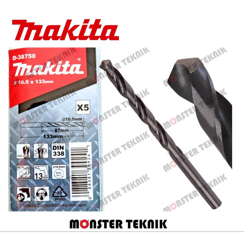 Mata Bor Besi 10,5mm Makita HSS Drill Bits 10.5x57/133mm Metal D-38750