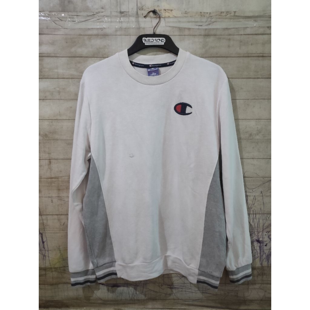 Champion White Big Logo Reverse Weave Crewneck Logo Classic Size L