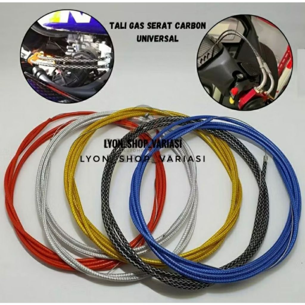KABEL GAS SERAT KARBON / TALI KABEL GAS SERAT TOTAL PANJANG 220CM UNIVERSAL SEMUA MOTOR MATIC BEBEK 