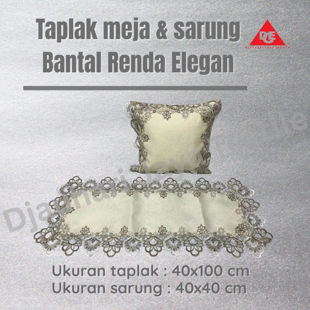 Set Taplak Meja Runner dan Sarung bantal Kursi Renda Elegan Mewah [1 Taplak 5 Sarung Bantal ]