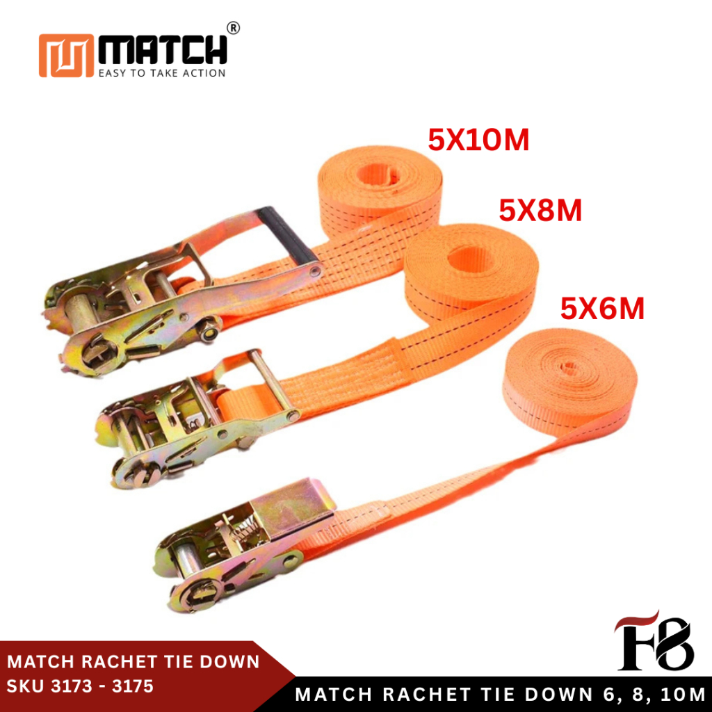 Rachet Tie Down Trek Belt | Tali Sound Tali Barang | Track Webbing Cargo Lashing 5CM 6 8 10 Meter