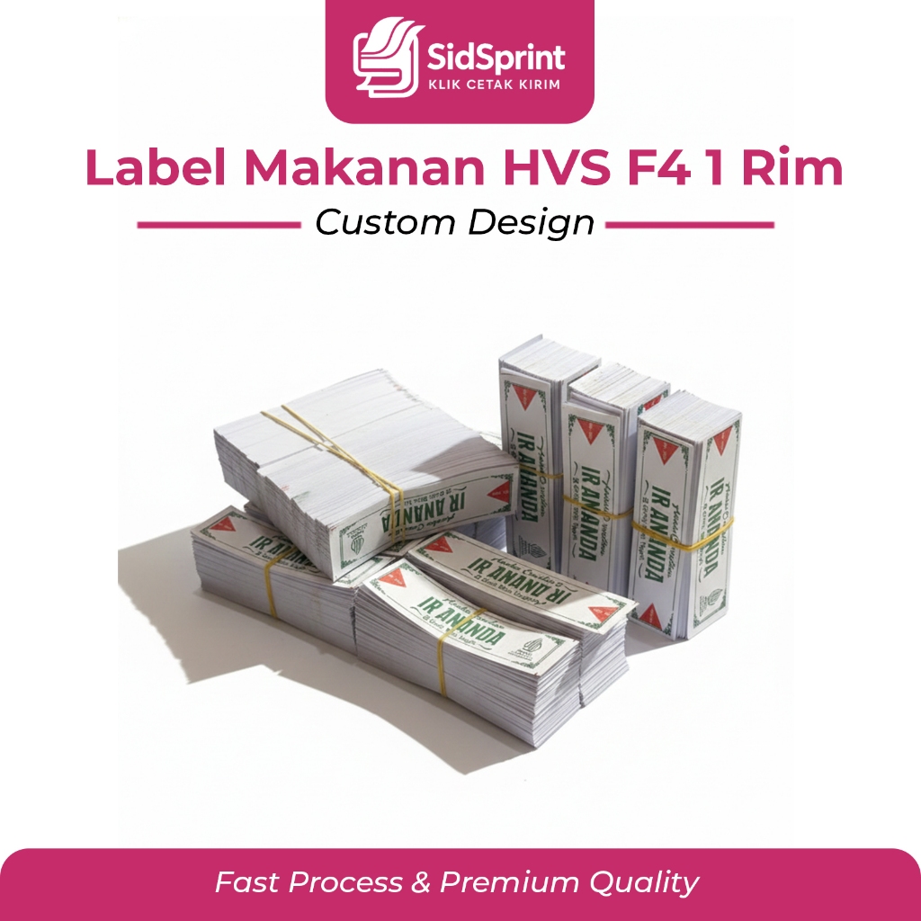 SidsPrint Label Kemasan Makanan HVS F4 1 Rim – Kertas Tiket / Label Folio untuk UMKM
