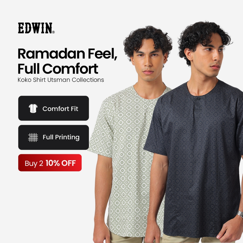EDWIN JEANS - Kemeja Koko Pria Lengan Pendek UTSMAN Collection Baju Muslim Pria