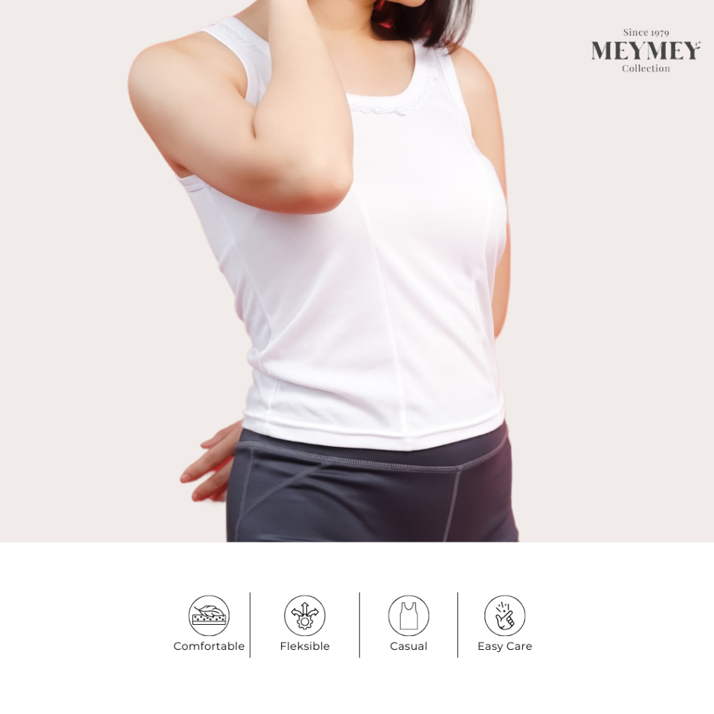 Kaos Dalam Singlet Tank Top Polos Renda Putih Wanita Dewasa