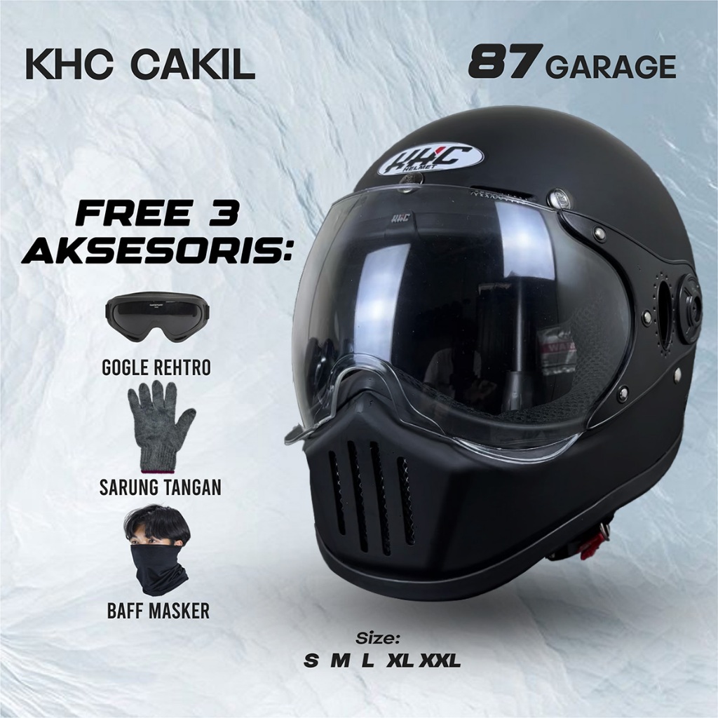 HELM CAKIL KHC KACA PILOT FULL FACE ORIGINAL SNI FREE GOGLE/SARUNG TANGAN/BUFF MASKER