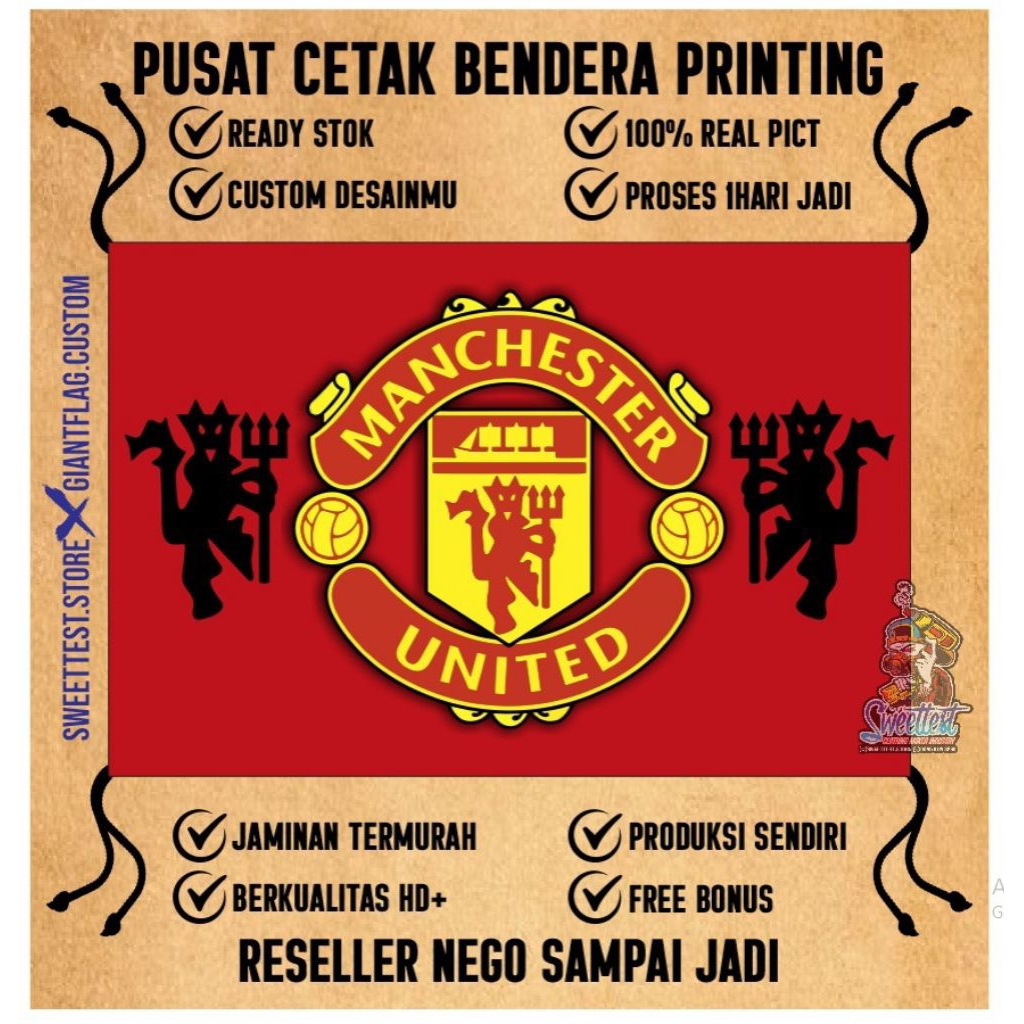 BENDERA 200x300cm, FREE FLAG, STICKER, KUPON BERHADIAH,PROMO SPESIAL, BENDERA PRINTING MANCHESTER UN