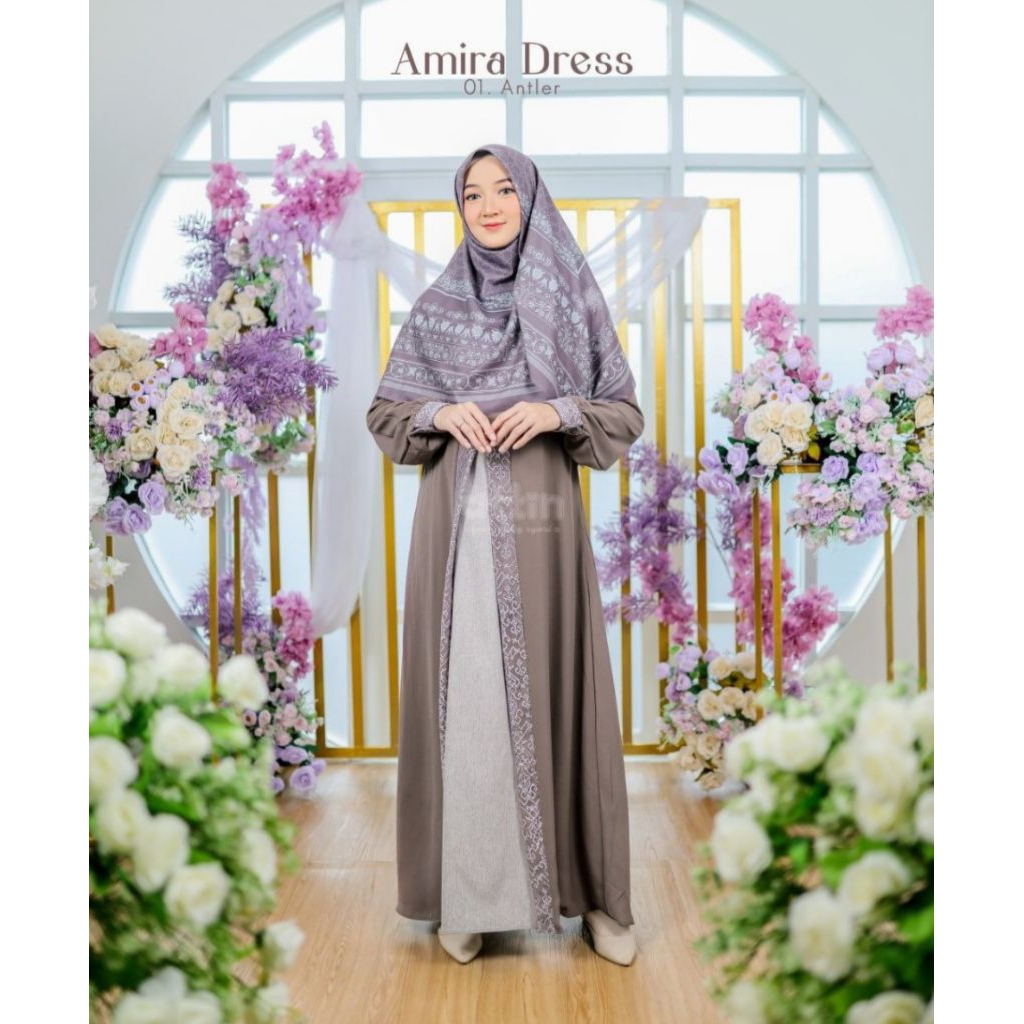 Amira Dress by Attin Gamis Wanita Elegan Premium Abaya Brukat Bordir Tulle Tule Tille Busana Muslim 