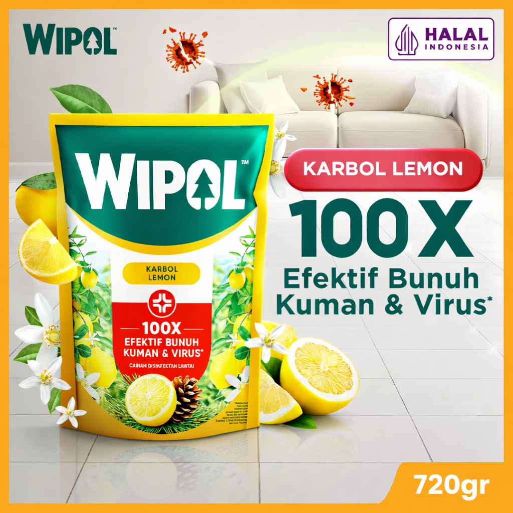 Wipol Pembersih Lantai Cairan Disinfektan Teruji Dermatologis Karbol Lemon 720g