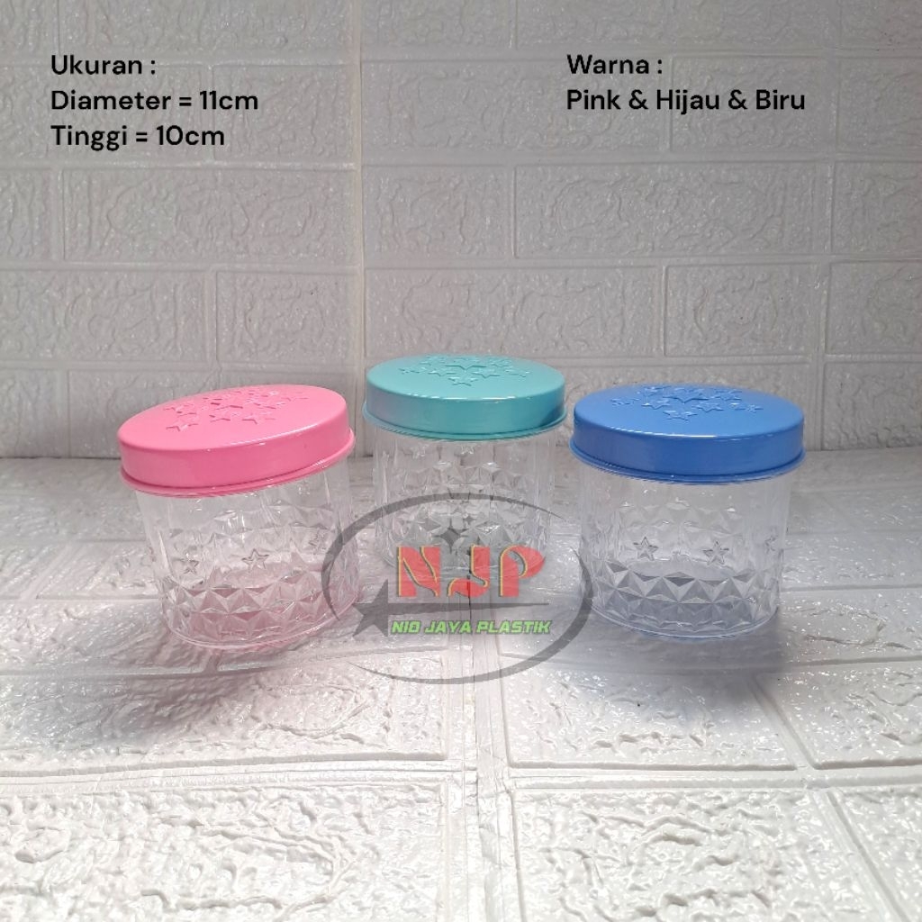(Paket Hemat 12pcs) Toples bening  1 Liter / Toples warna 1 Liter / Toples snack 1 Liter / Toples Le
